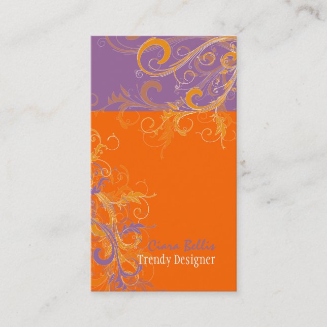 PixDezines Swirls /lilac+tangerine Visitkort (Framsida)