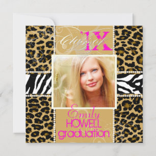 PixDezines/tack, använda 2013/2012 Grads, cheetah Inbjudningar