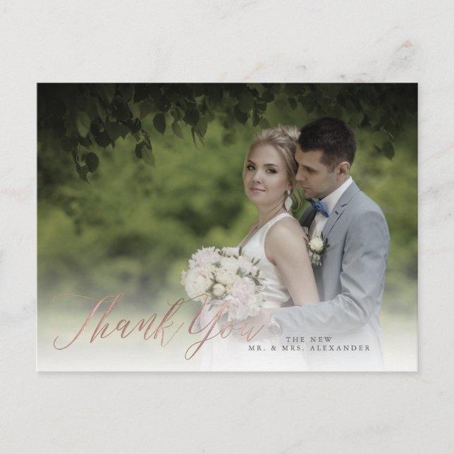 PixDezines Tack/Faux Ro Guld Calligraphy Vykort (Framsida)