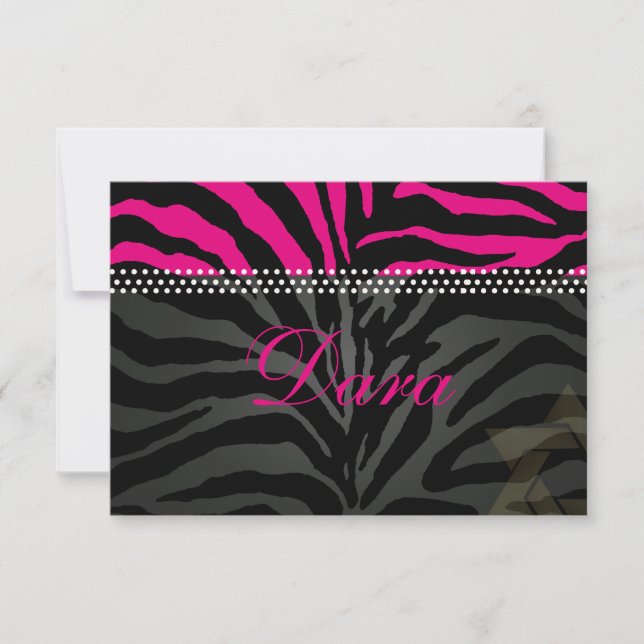 PixDezines tack rosa Zebra, Bat Mitzvah Kort (Framsida)