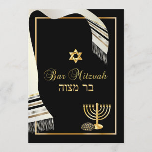 PixDezines talit/kippot/pub mitzvah/black/guld Inbjudningar