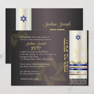 PixDezines talit/Snyggt Pub Mitzvah/ash/guld Inbjudningar