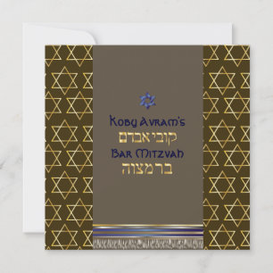 PixDezines talit/Stilfull Bar Mitzvah/guld Inbjudningar
