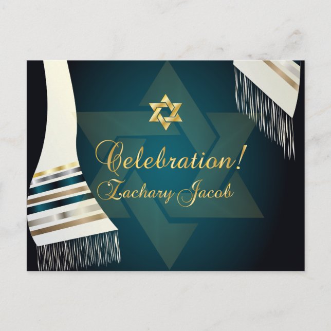 PixDezines Tallit Mitzvah Firande/Teal Grönt Inbjudan Vykort (Framsida)