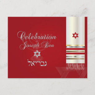 PixDezines tallit mitzvah party kort/rött/silver Inbjudningar