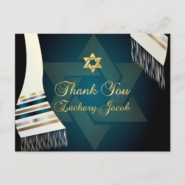 PixDezines Tallit Mitzvah Tack/Teal Grönt Vykort (Framsida)
