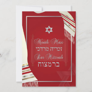 PixDezines TALLIT PUB MITZVAH/RED+SILVER Inbjudningar