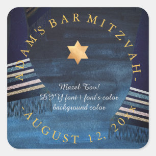 PixDezines Tallit Pub Mitzvah/Watercolor Fyrkantigt Klistermärke