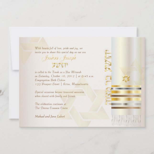 PixDezines tallit/Stilfull Bar Mitzvah/ask/guld Inbjudningar (Framsida)