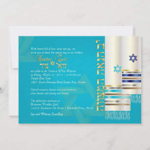 PixDezines tallits b'nai mitzvah/diy färg Inbjudningar