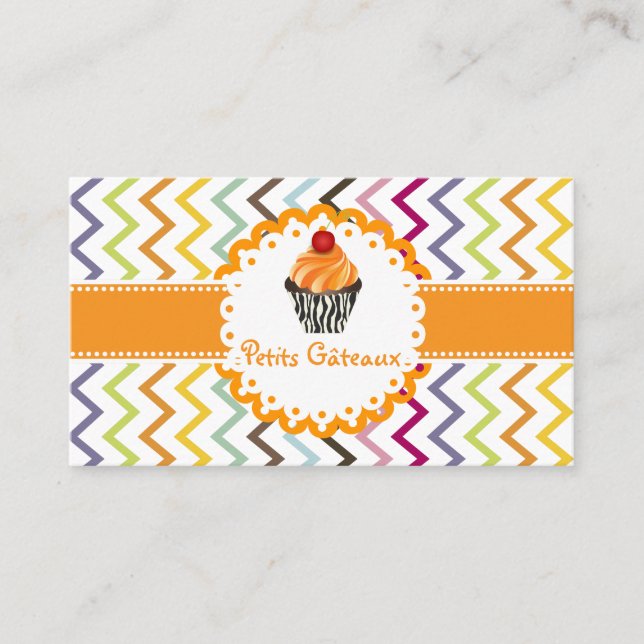 PixDezines tangerine swirls cupaka+chevron Visitkort (Framsida)