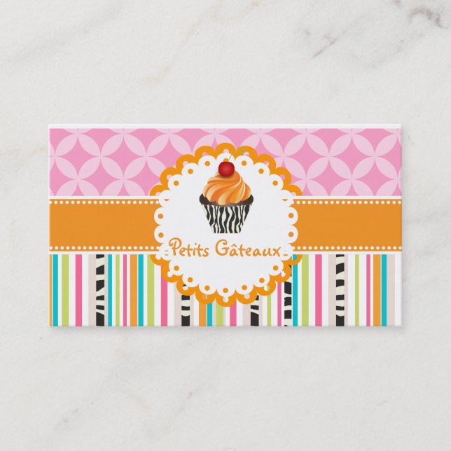 PixDezines Tangerine-virvlar Cupcake+randiga Visitkort (Framsida)