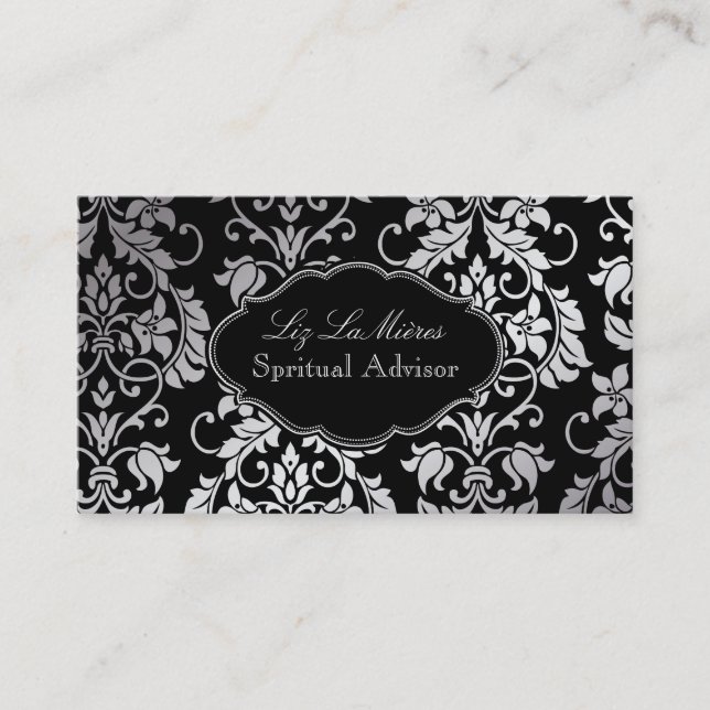 PixDezines Tanza Damask/Bakgrund att anpassa/svart Visitkort (Framsida)