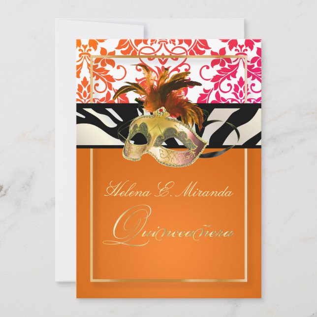 PixDezines Tanza Damask/Quinceanera/Zebra Inbjudningar (Framsida)