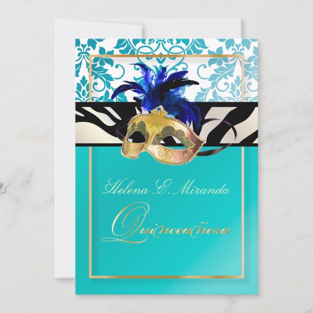 PixDezines Tanza Damask/Quinceanera/Zebra Inbjudningar (Framsida)
