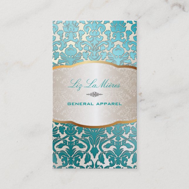 PixDezines teal flora Damask/dyy bakgrund Visitkort (Framsida)