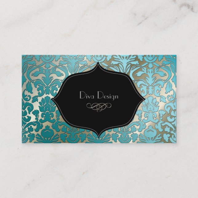 PixDezines teal flora Damask/dyy bakgrund Visitkort (Framsida)