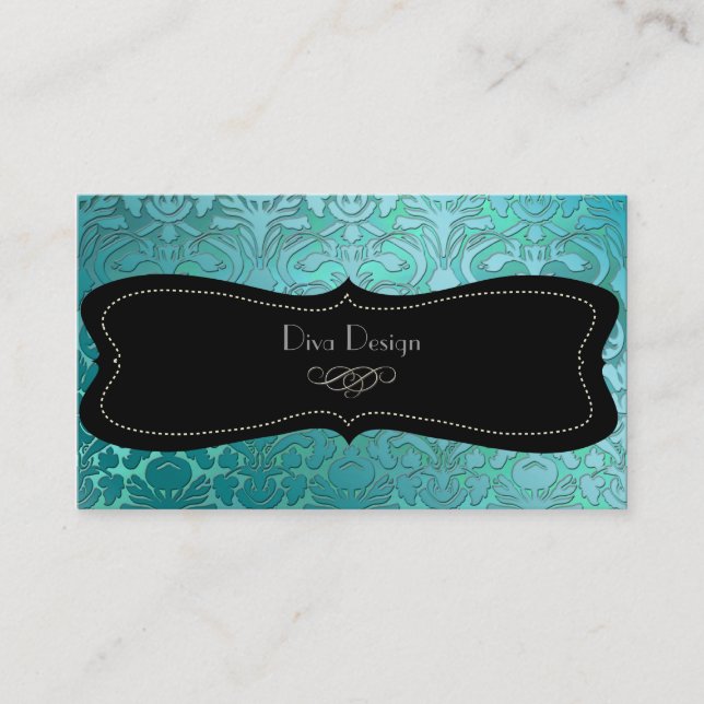 PixDezines teal flora Damask/dyy bakgrund Visitkort (Framsida)