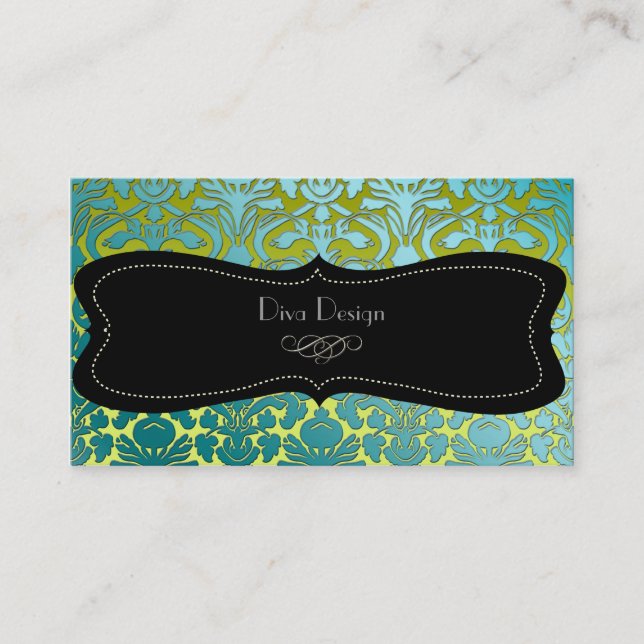 PixDezines teal flora Damask/dyy bakgrund Visitkort (Framsida)