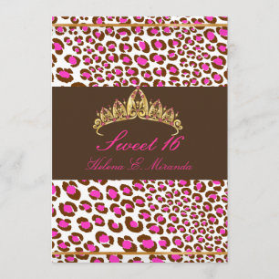 PixDezines Tiara+Leopard Sweet 16/ rosa choklad Inbjudningar
