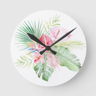 PixDezines Tropical Paradise Pastel Floral Foliage Rund Klocka