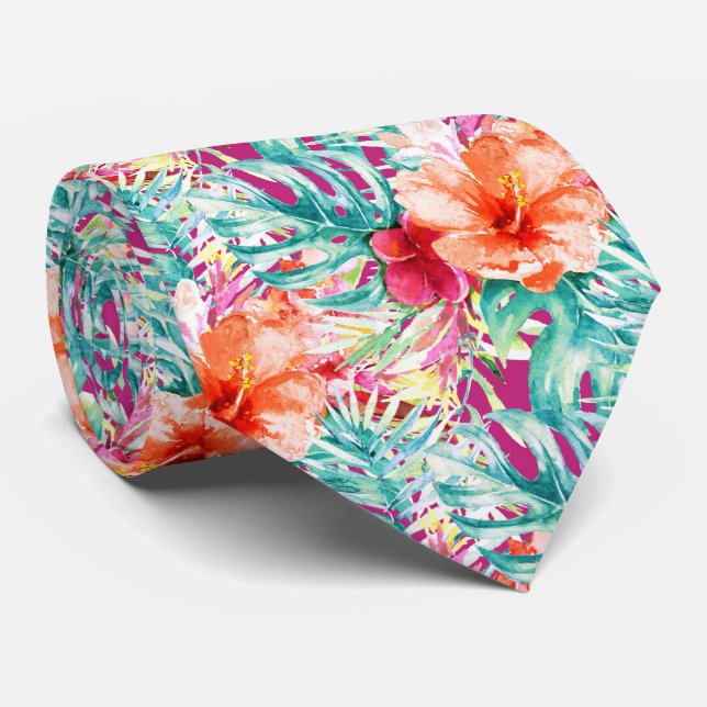 PixDezines Tropisk Paradis Blommor och bladverk Slips (Rullad)