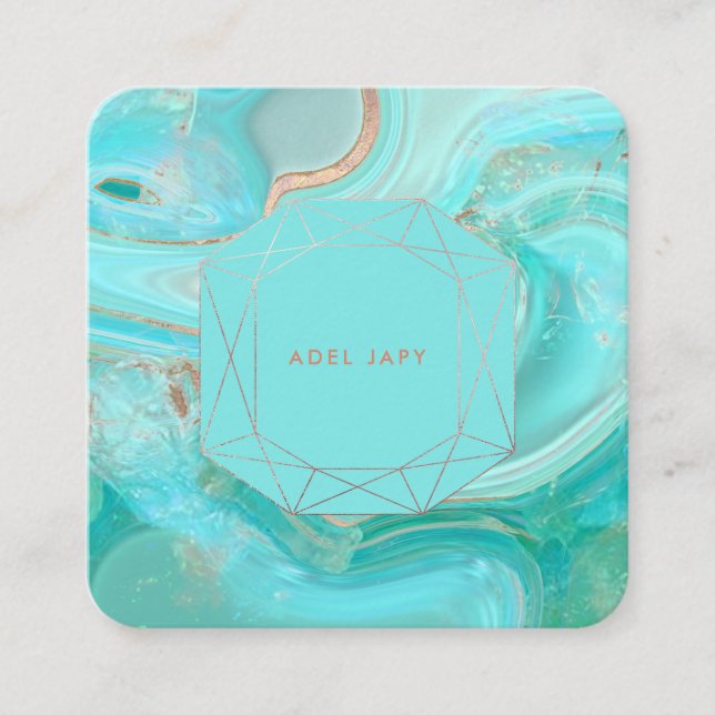 PixDezines Turquise Ro Guld Emerald cut Ram Fyrkantigt Visitkort (Framsida)