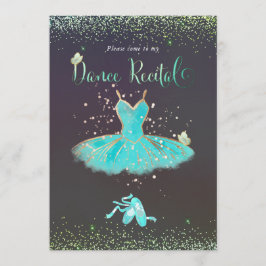PixDezines TurquoiseTutu Fjärilar Dansrecital Inbjudningar