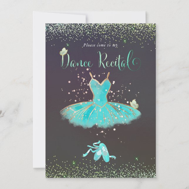 PixDezines TurquoiseTutu Fjärilar Dansuppträdande Inbjudningar (Framsida)