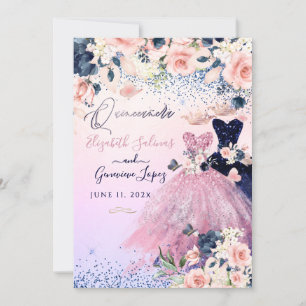 PixDezines-Twillingar Quinceanera Navy Blue+ Inbjudningar