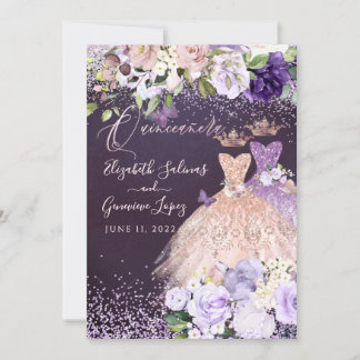 PixDezines Twillingars Quinceanera RoseGold Dusty Inbjudningar