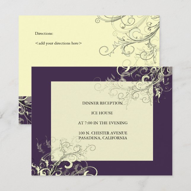 PixDezines Vanilla Swirls/DIY Mörk Lila Bckgrand Inbjudningar (Fram/baksida)