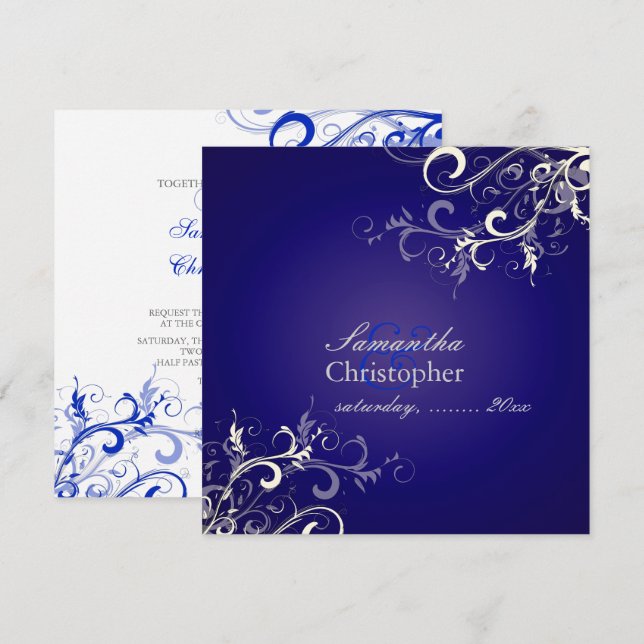 PixDezines Vanilla Swirls/Royal Blue Background Inbjudningar (Fram/baksida)