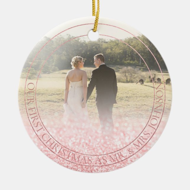 PixDezines vår första jul, Ro Guld Glitter Julgransprydnad Keramik (Framsidan)