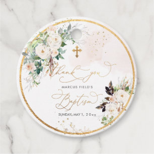 PixDezines vattencolor rosa ros Baptism Fav Gåvor Etiketter