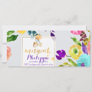 PixDezines vattenfärg/Blommigt/Bat mitzvah Inbjudningar