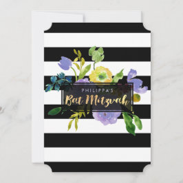 PixDezines vattenfärg/Blommigt/Rand Bat mitzvah Inbjudningar
