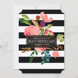 PixDezines vattenfärg/blommigt/rand bat mitzvah Inbjudningar