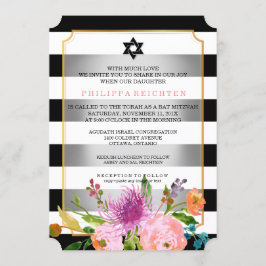 PixDezines vattenfärg/blommigt/rand bat mitzvah Inbjudningar