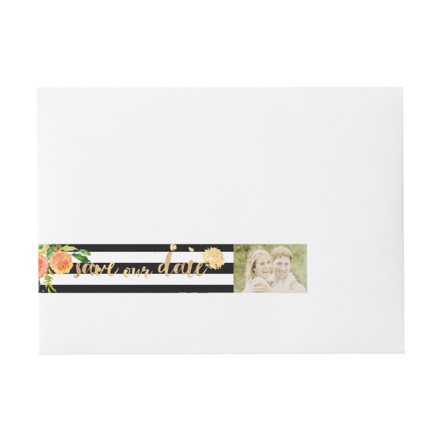 PixDezines vattenfärg/blommigt/rand/guld Etikettband (Framsidan)