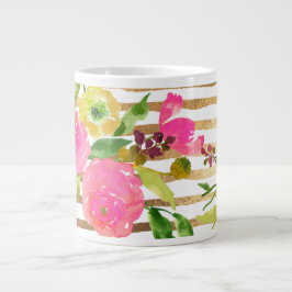 PixDezines vattenfärg/blommor/ranunculus/guld Jumbo Mugg