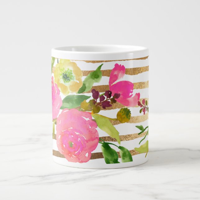 PixDezines vattenfärg/blommor/ranunculus/guld Jumbo Mugg (Framsidan)