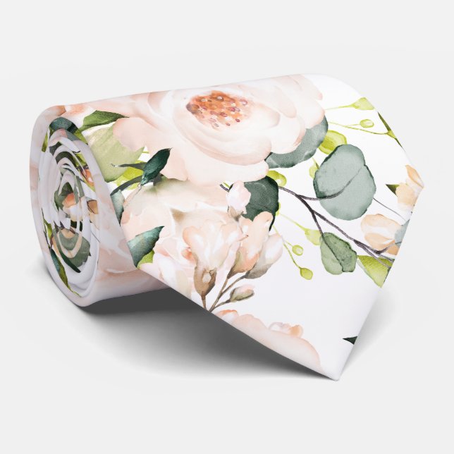 PixDezines Vattenfärg Blush Peonies Rosor Halsduk Slips (Rullad)