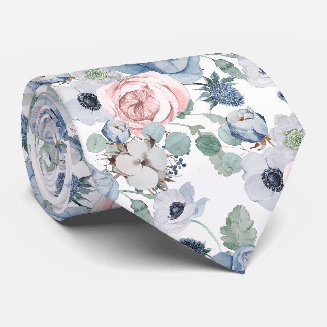 PixDezines Vattenfärg Dammig Blå Ros Peonior Slips (Rullad)