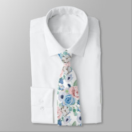 PixDezines Vattenfärg Dusty Blue Ros Peonies hals Slips