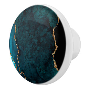PixDezines Vattenfärg Mörk Teal Agat Keramisk Knop Knopp