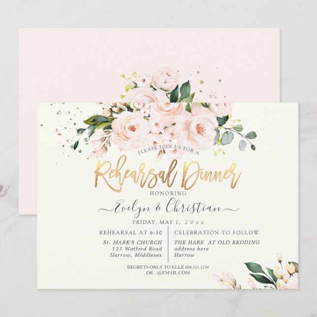 PixDezines vattenfärg  Ro Rehearsal Middag Inbjudningar (Fram/baksida)