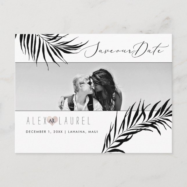 PixDezines Vattenfärg Svarta Palmer, Spara datumet Vykort (Framsida)