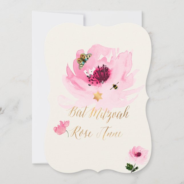 PixDezines vattenfärg/Vatten Ro/Bat mitzvah Inbjudningar (Framsida)