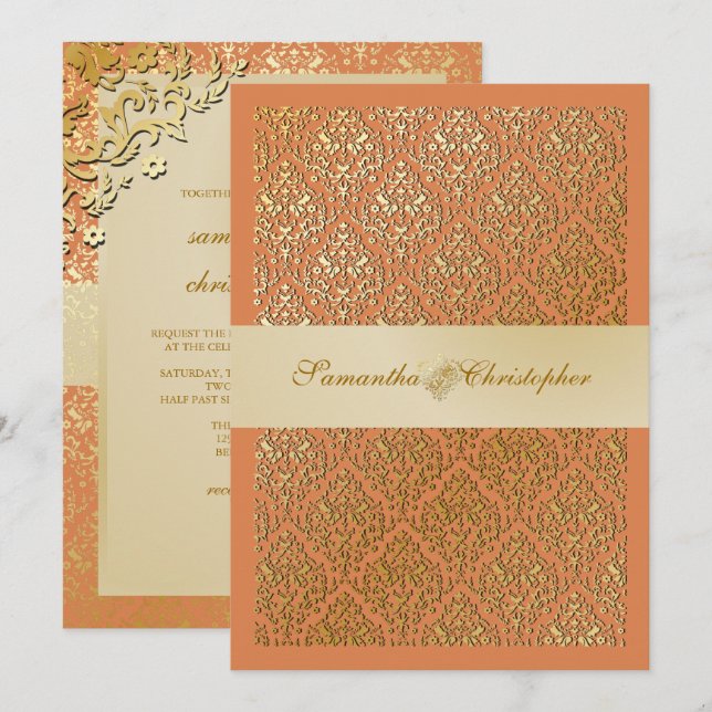 PixDezines vavin damask/champagne/dyy bakgrund Inbjudningar (Fram/baksida)